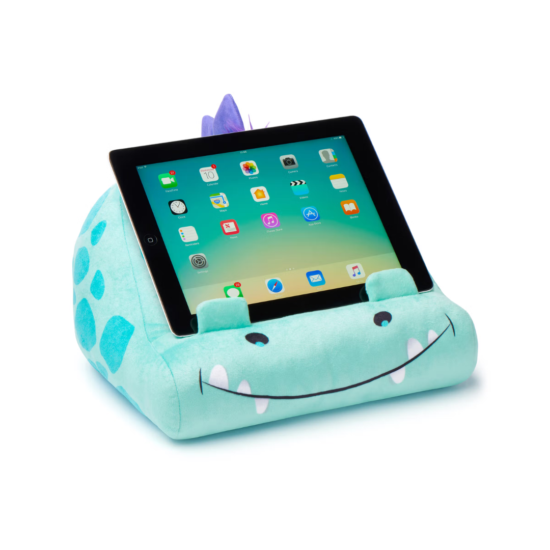 Suporte para tablet em forma de dinossauro azul claro de tecido macio