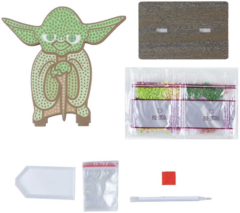 Conjunto para pintura de diamantes com figura de Yoda em cartão e acessórios