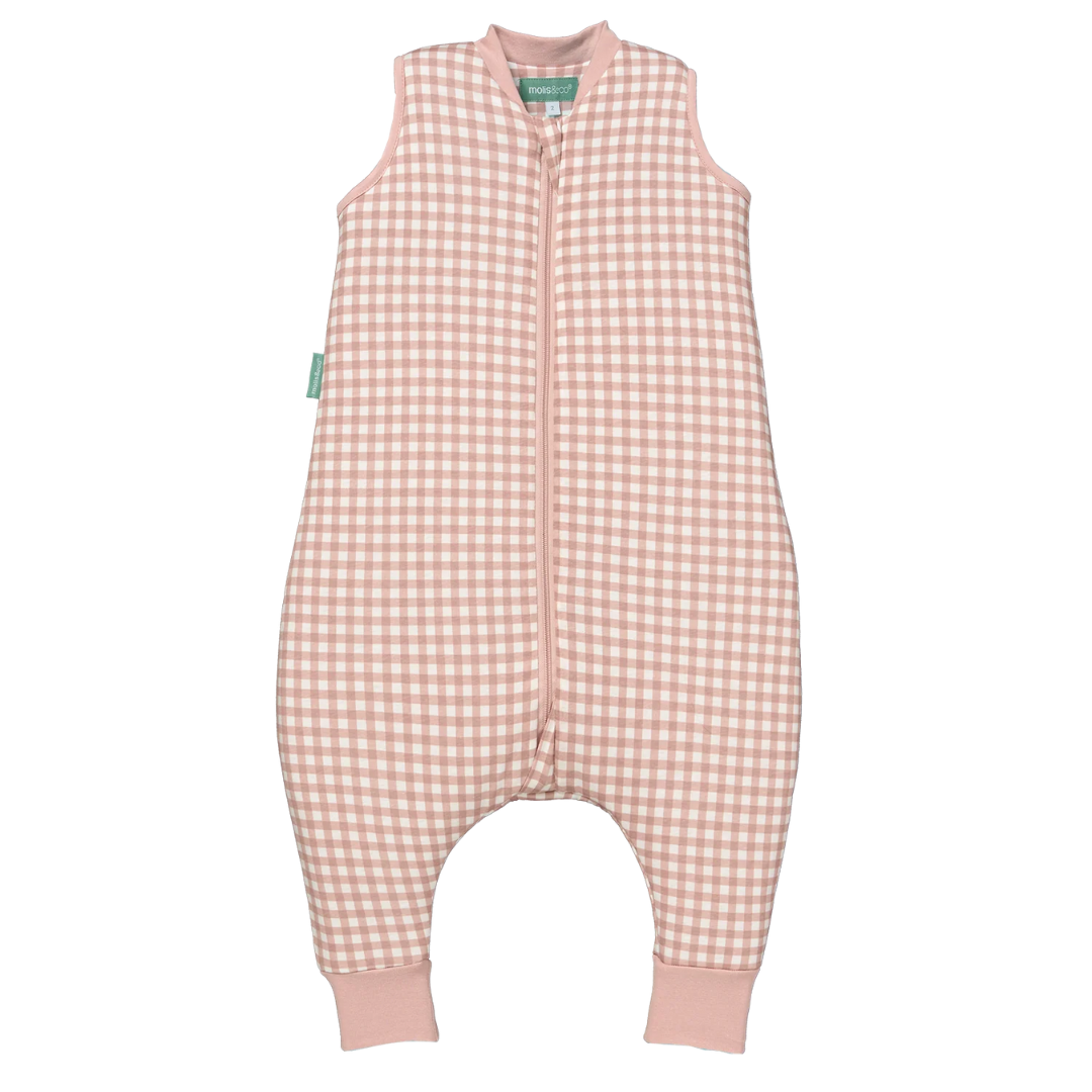 Macacão sem mangas para bebé padrão xadrez rosa e branco com fecho e bainhas rosa