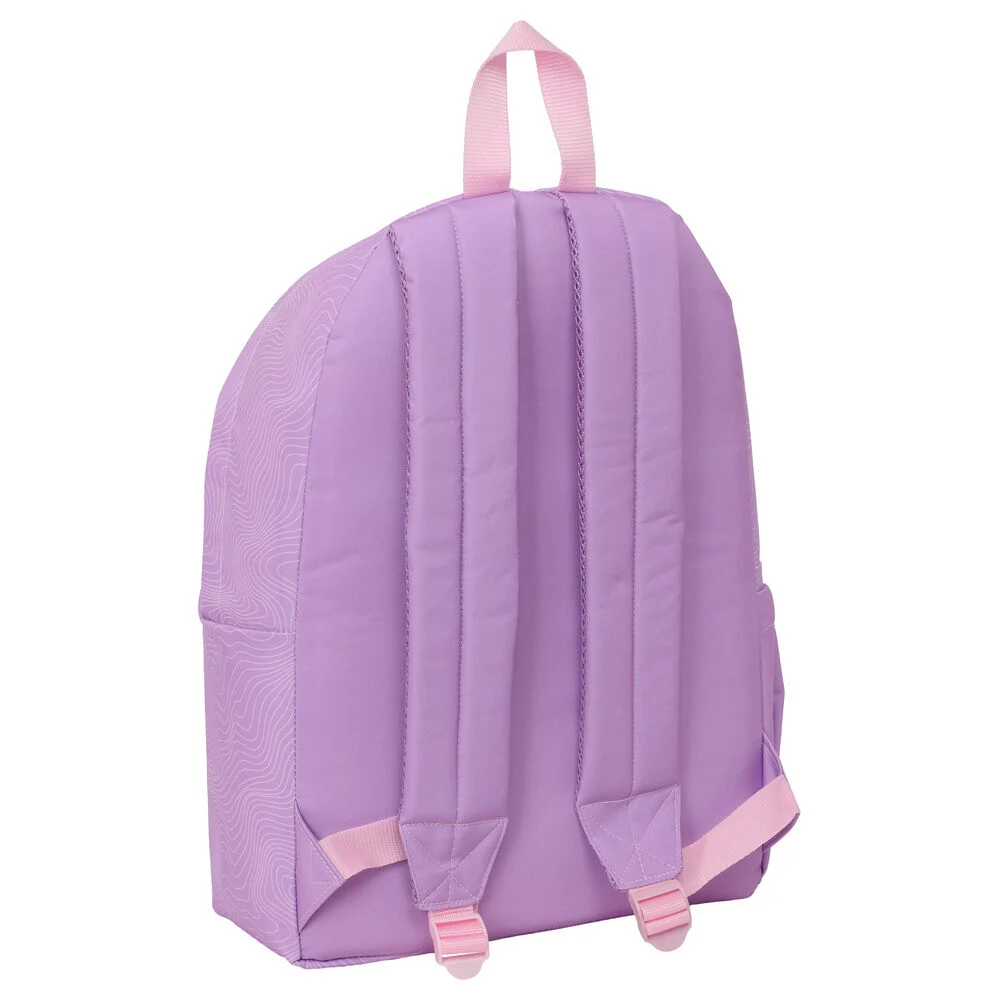 Mochila lilás com alças rosa