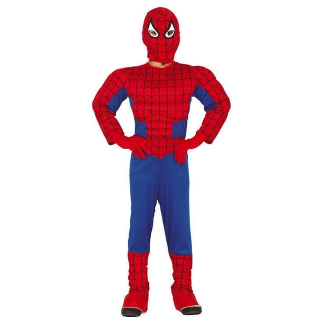 Fato de criança Homem-Aranha azul e vermelho com máscara e botas acopladas