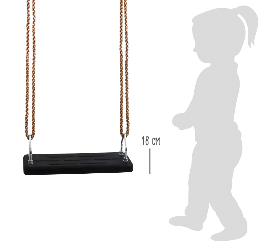 Baloiço preto com cordas castanhas, altura 18 cm, criança em silhueta cinza