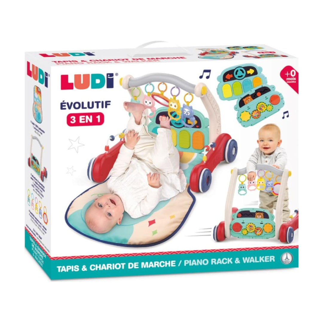 Conjunto 3 em 1 Ludi tapete de atividades piano rack e andador