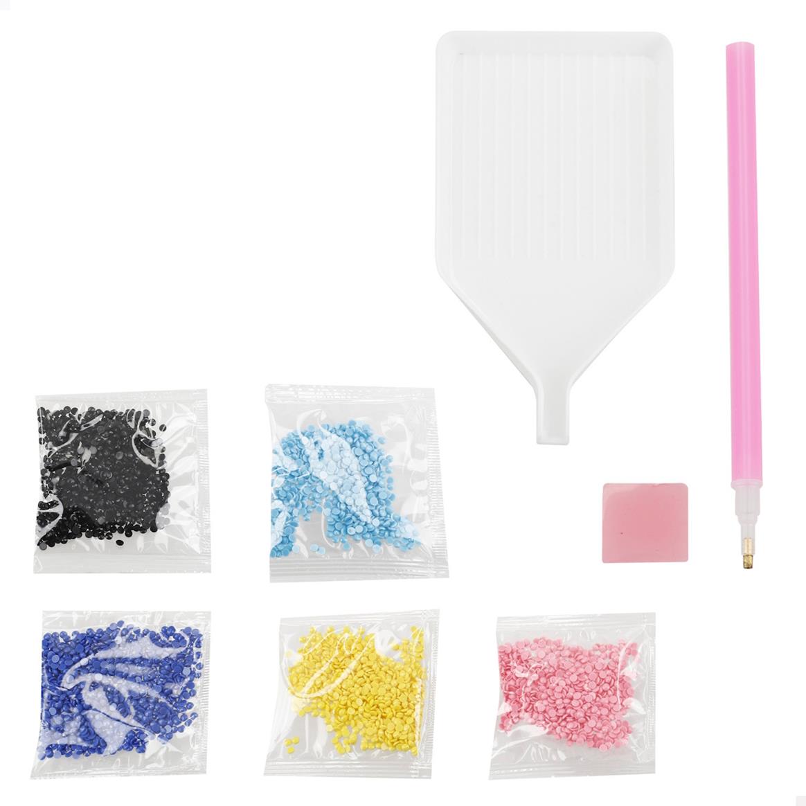 Kit de pintura de diamante com caneta, bandeja, borracha e cinco pacotes de diamantes coloridos
