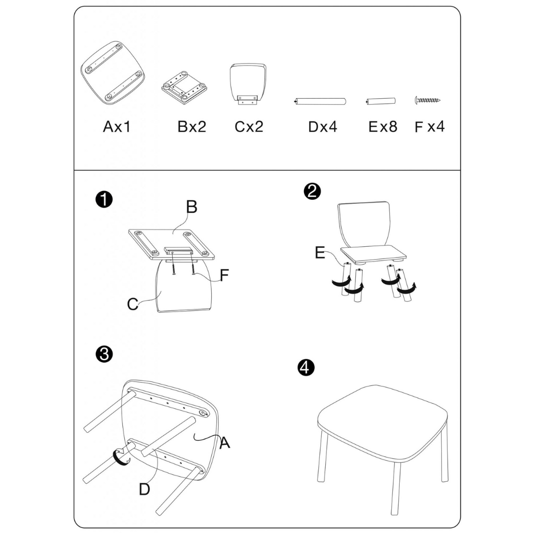 Manual de montagem com peças e passos para cadeira