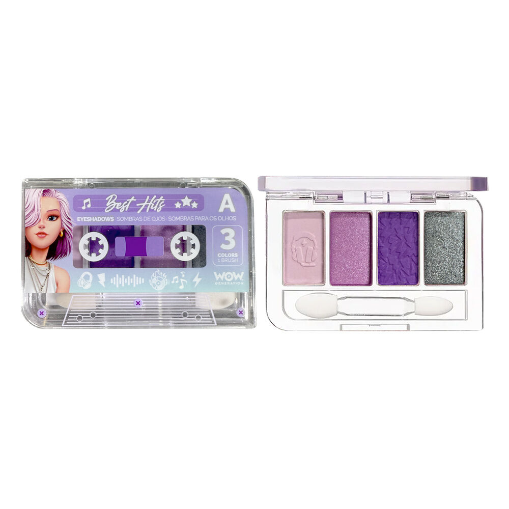 Paleta de sombras de olhos Best Hits roxa com 3 cores e pincel em embalagem transparente tipo cassete