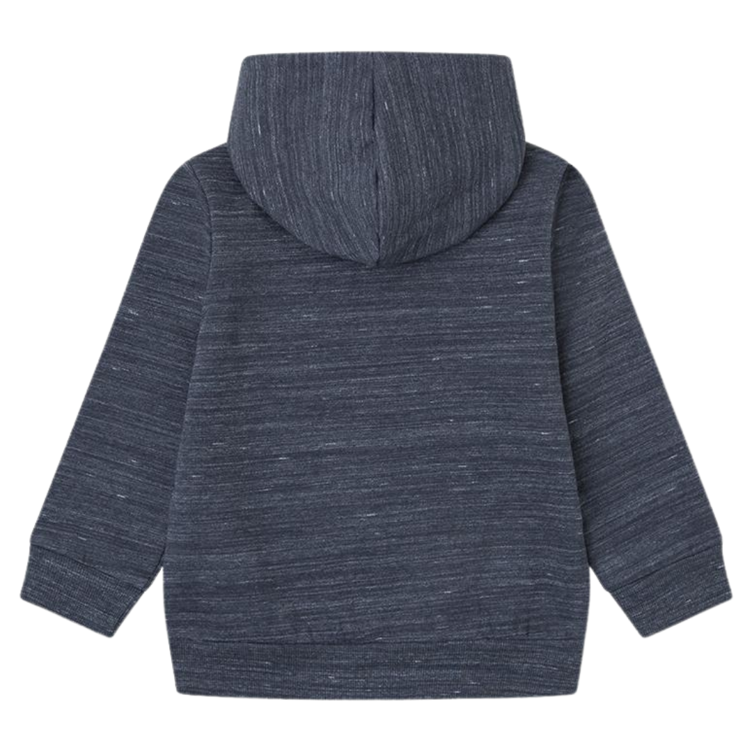 Casaco com capuz cinzento escuro para criança, visto de costas