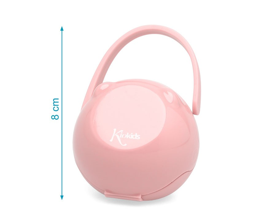 Estojo redondo rosa com alça e logo Kiokids branco