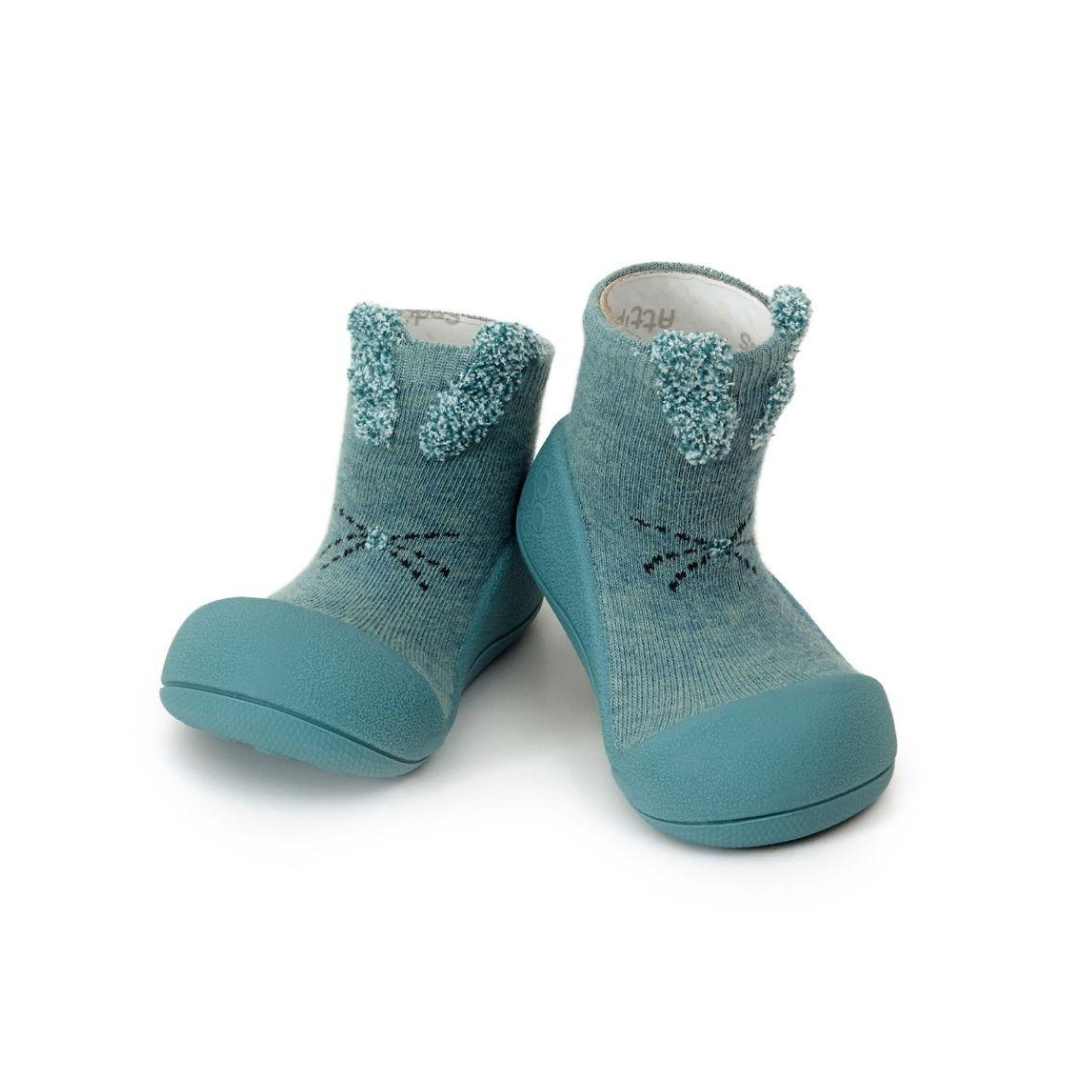 Botas para criança azul claro com sola de borracha e orelhas felpudas