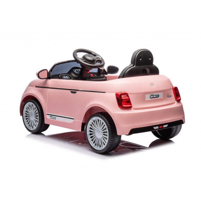 Carro elétrico infantil cor-de-rosa com detalhes pretos e cinzentos