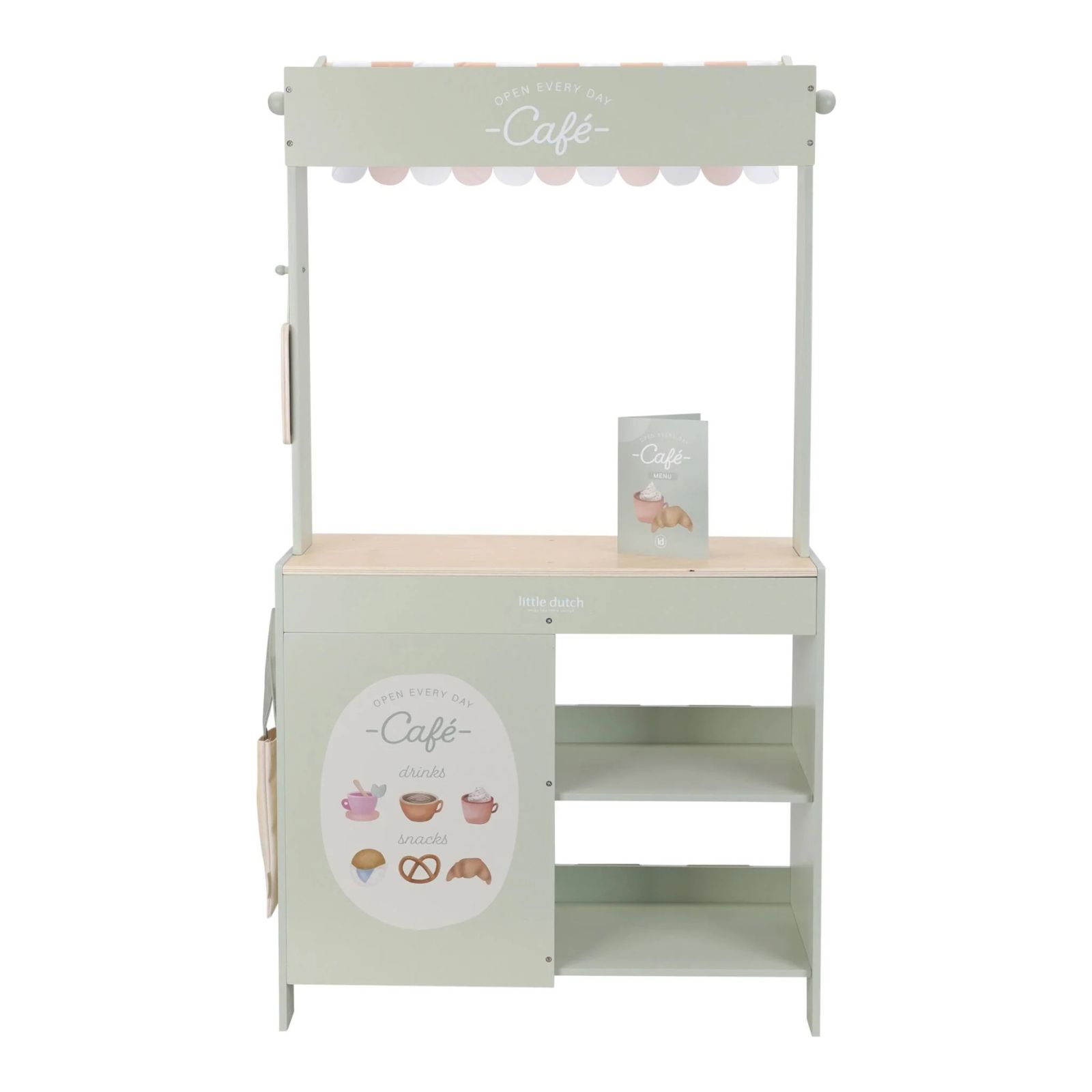 Balcão de madeira cinzento com decoração e texto para café