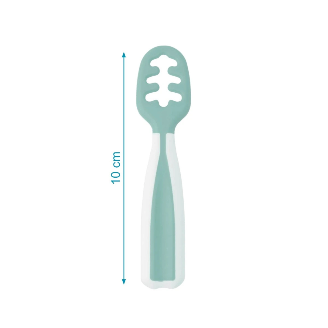 Colher para alimentação verde e branca de 10 cm