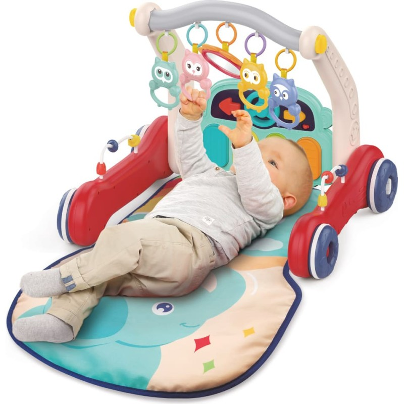 Tapete de atividades para bebé com brinquedos pendurados coloridos e suporte de plástico