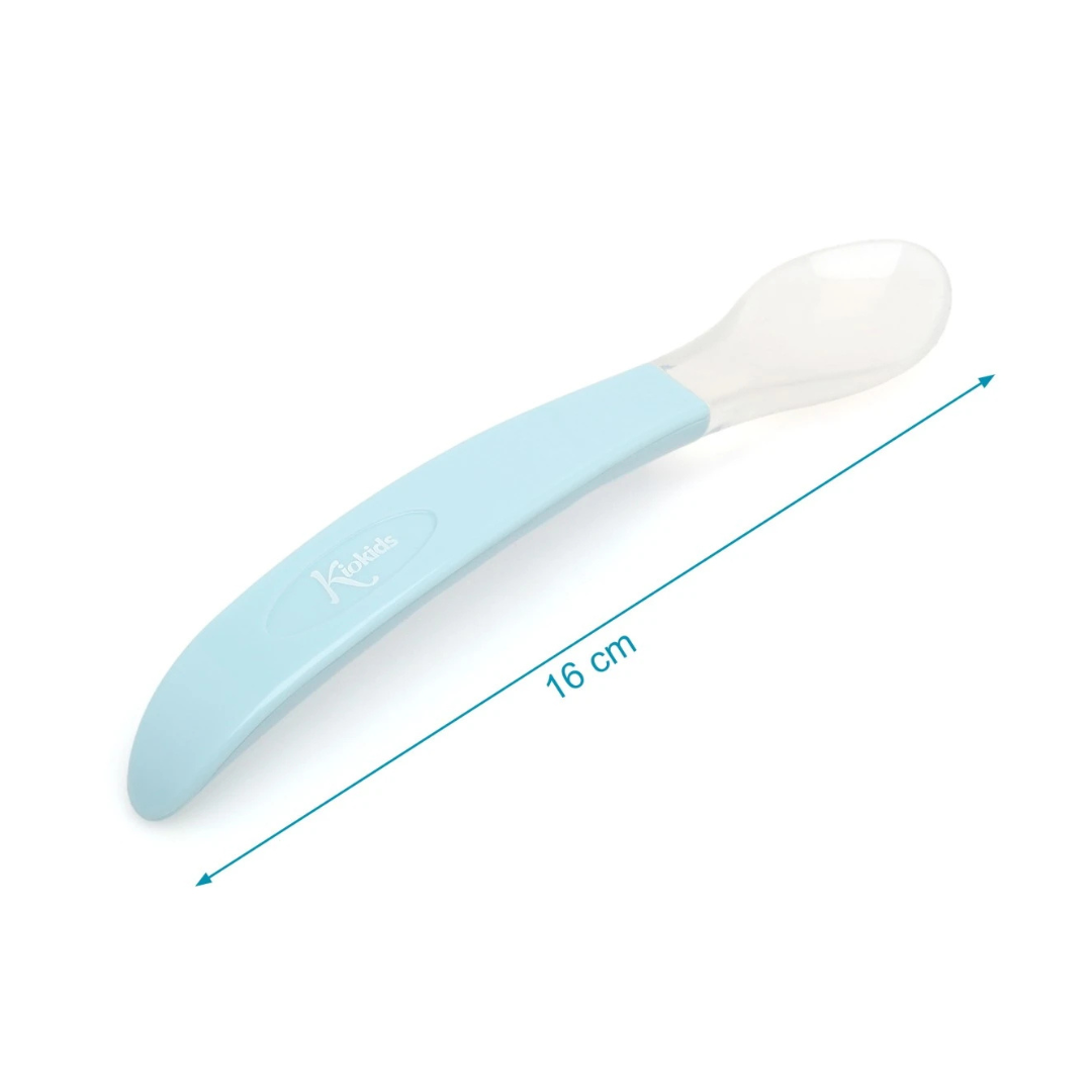 Colher para bebé azul claro e transparente com 16 cm e marca Kiokids