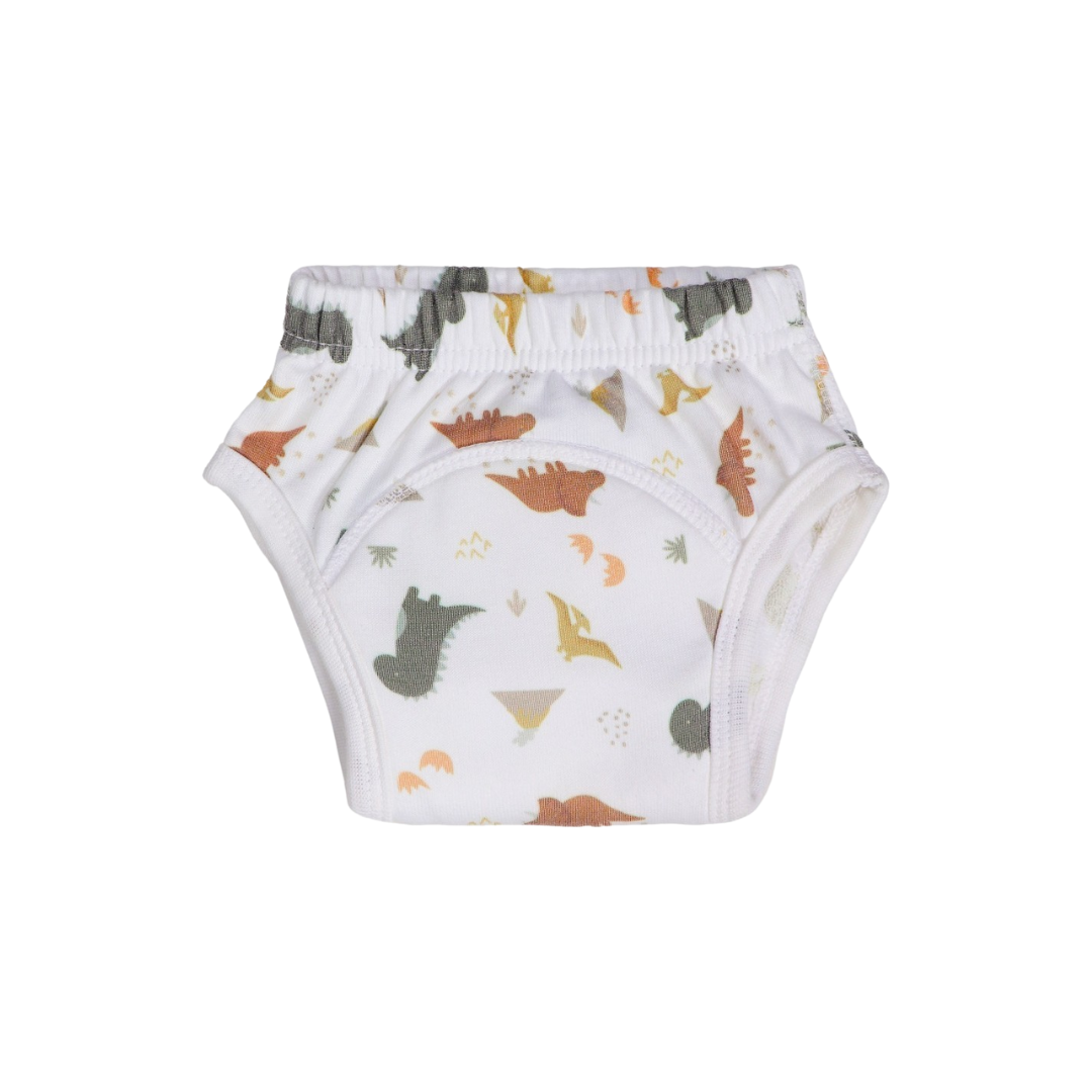 Cueca de treino para bebé com padrão de dinossauros coloridos