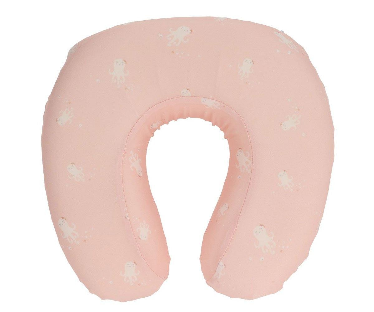 Almofada de pescoço rosa claro com padrão de polvos