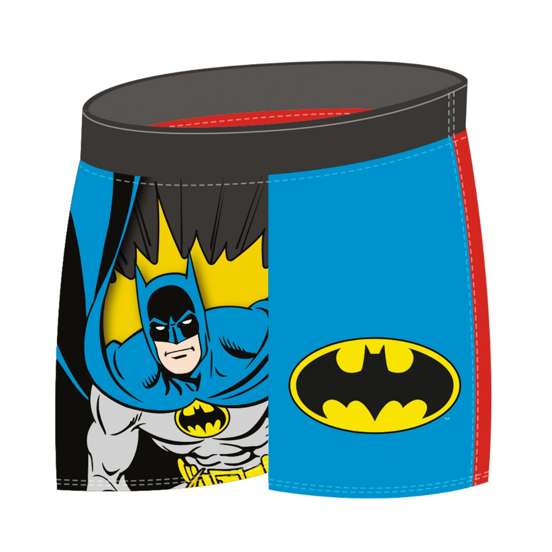 Cueca boxer azul, preta, amarela e vermelha com estampa do Batman
