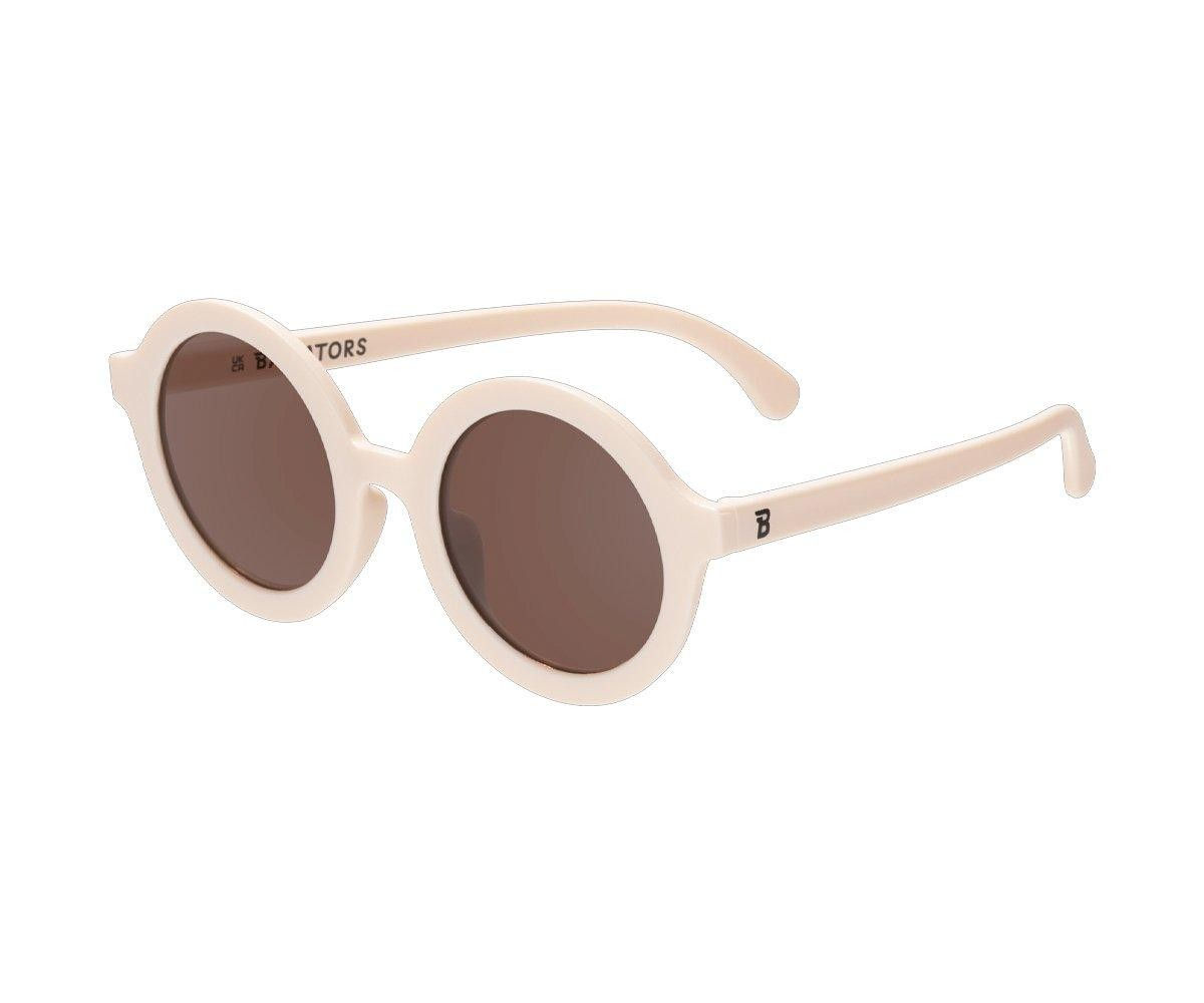 Óculos de sol redondos com armação rosa clara e lentes castanhas