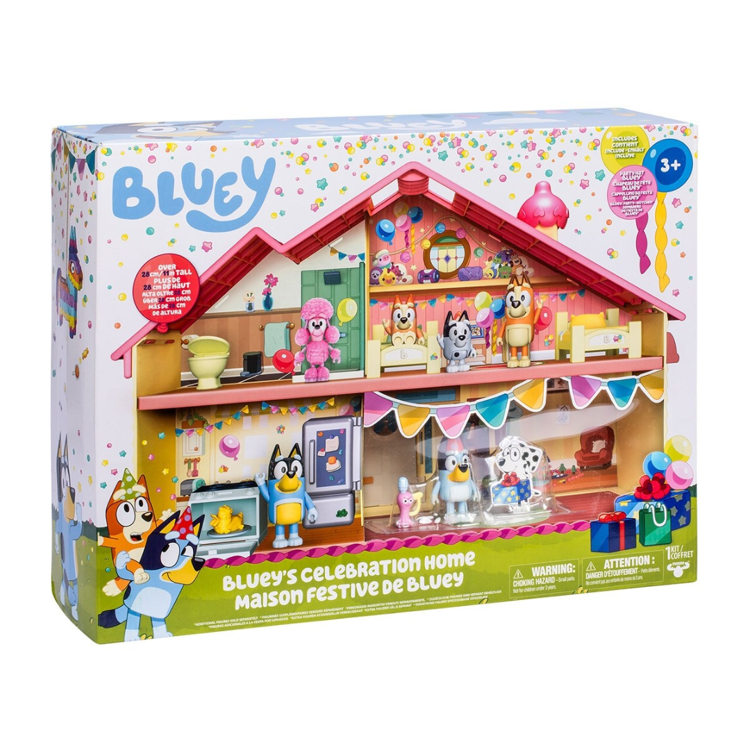 Boneca Bluey's Celebration Home em caixa colorida