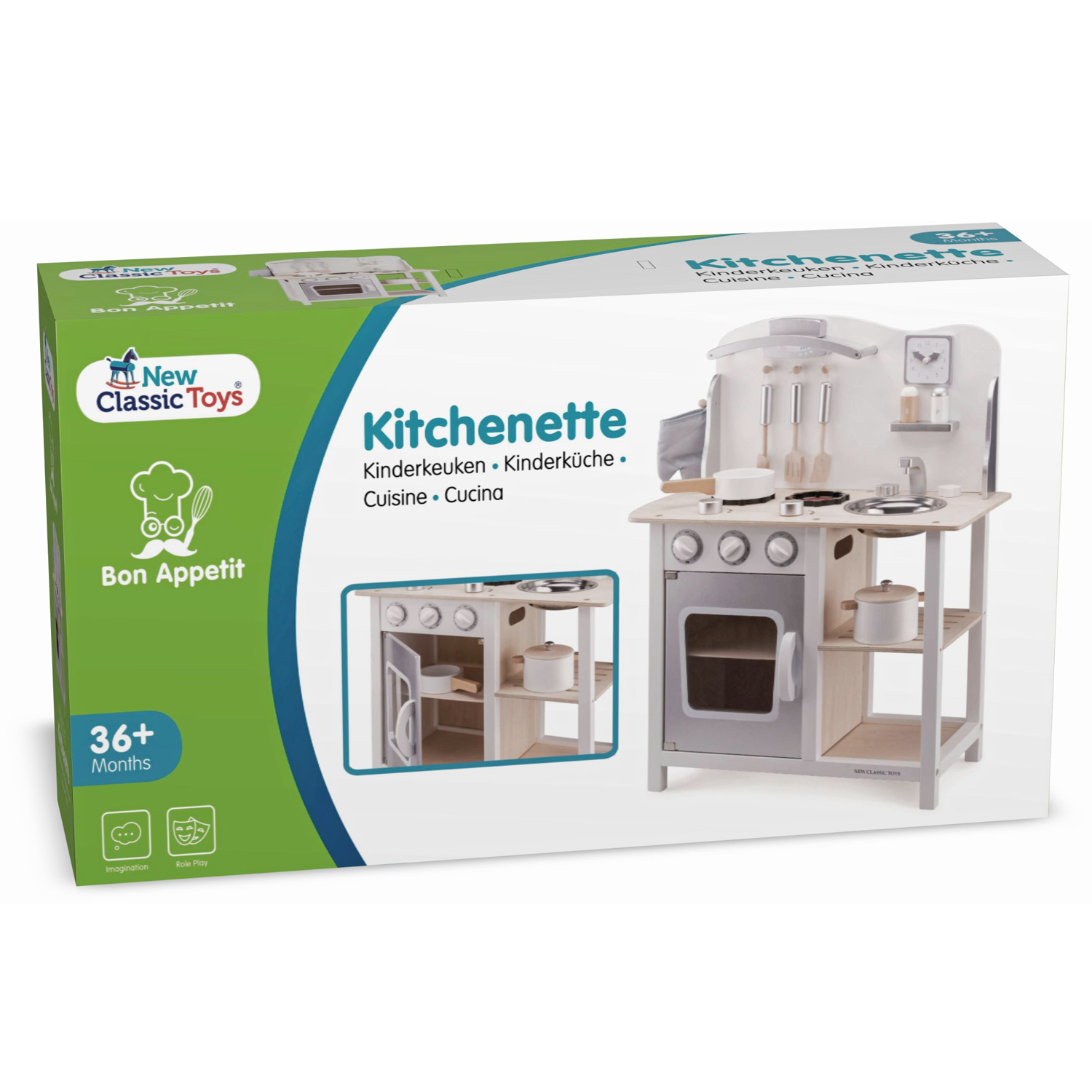 Brinquedo cozinha infantil Kitchenette em madeira com forno e acessórios.