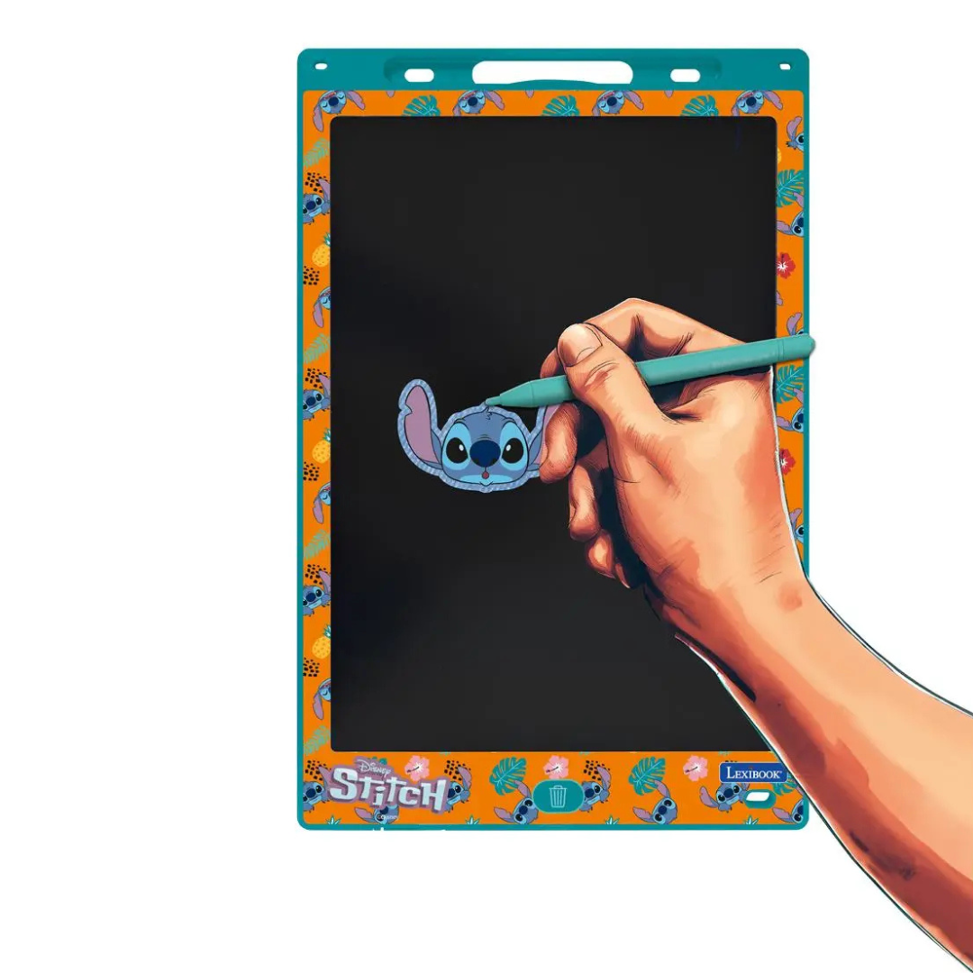 Quadro digital de escrita com moldura colorida com personagens Stitch