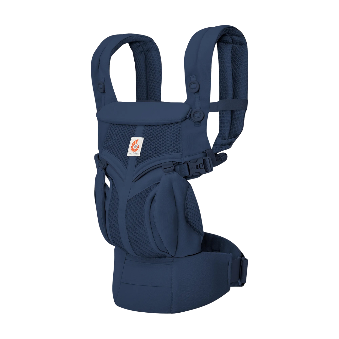 Canguru ergonómico azul escuro com alças acolchoadas e fechos