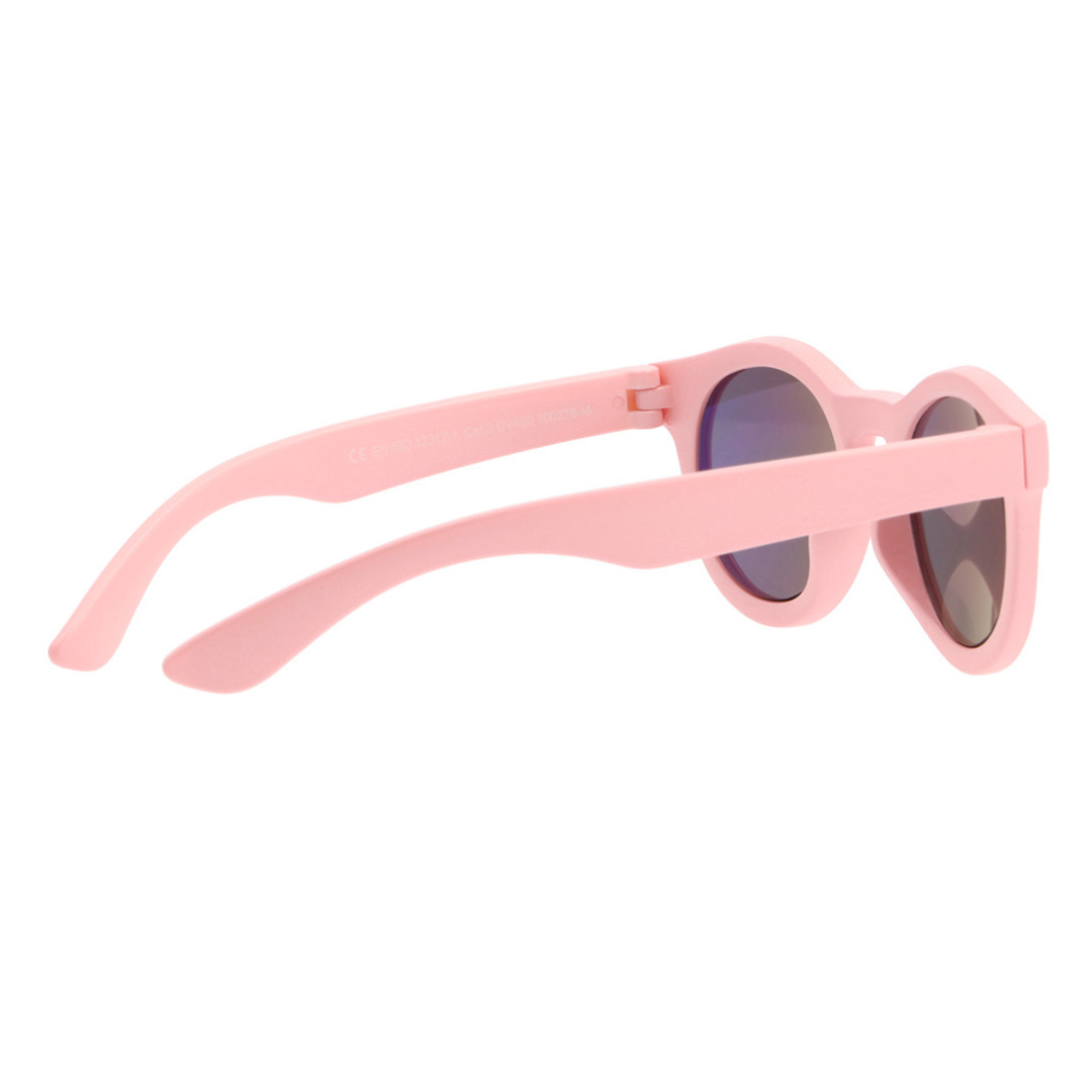 Óculos de sol de armação rosa com lentes redondas escuras
