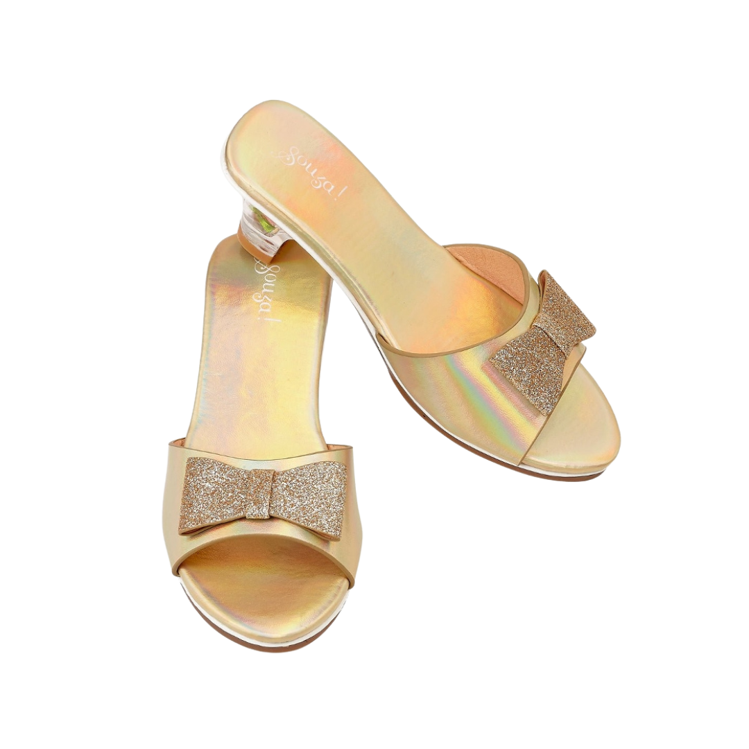 Chinelos dourados com laço glitter