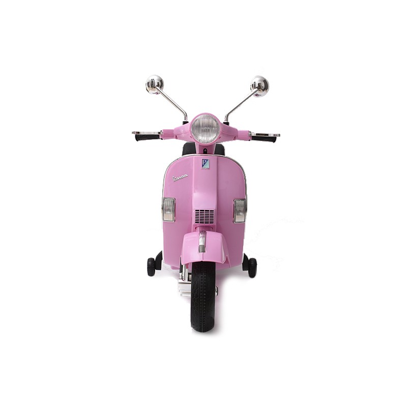 Scooter cor-de-rosa vista de frente com espelhos e farol arredondados