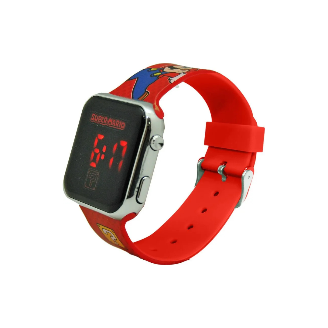 Relógio digital infantil Super Mario com bracelete vermelha de silicone