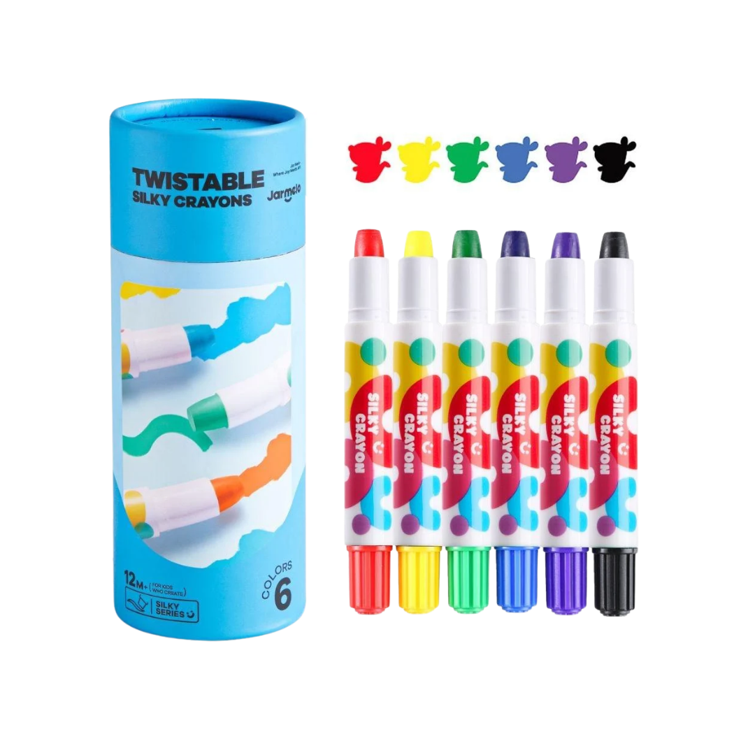 Conjunto de 6 bastões de cera coloridos com embalagem azul cylindrical