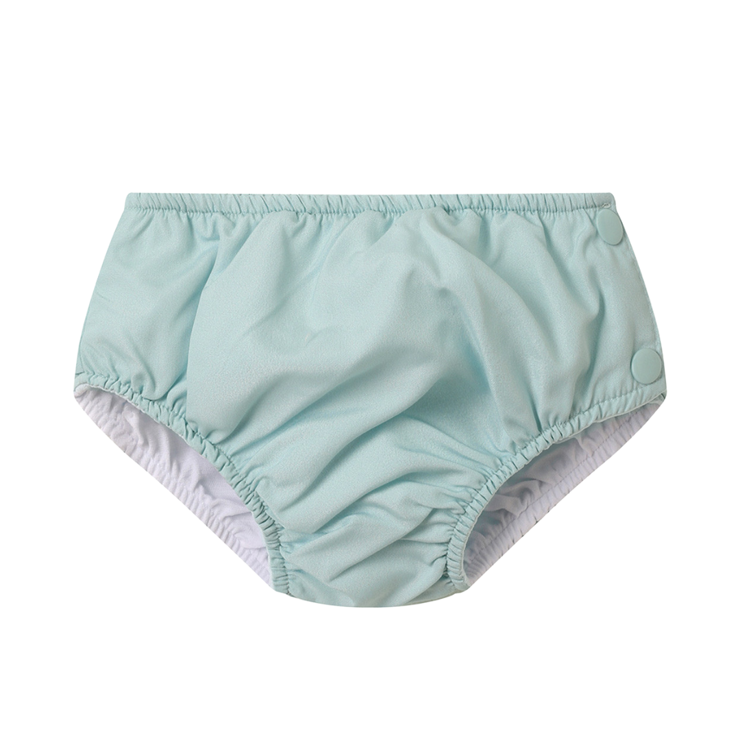 Cueca de bebé azul claro com botões de pressão e forro branco