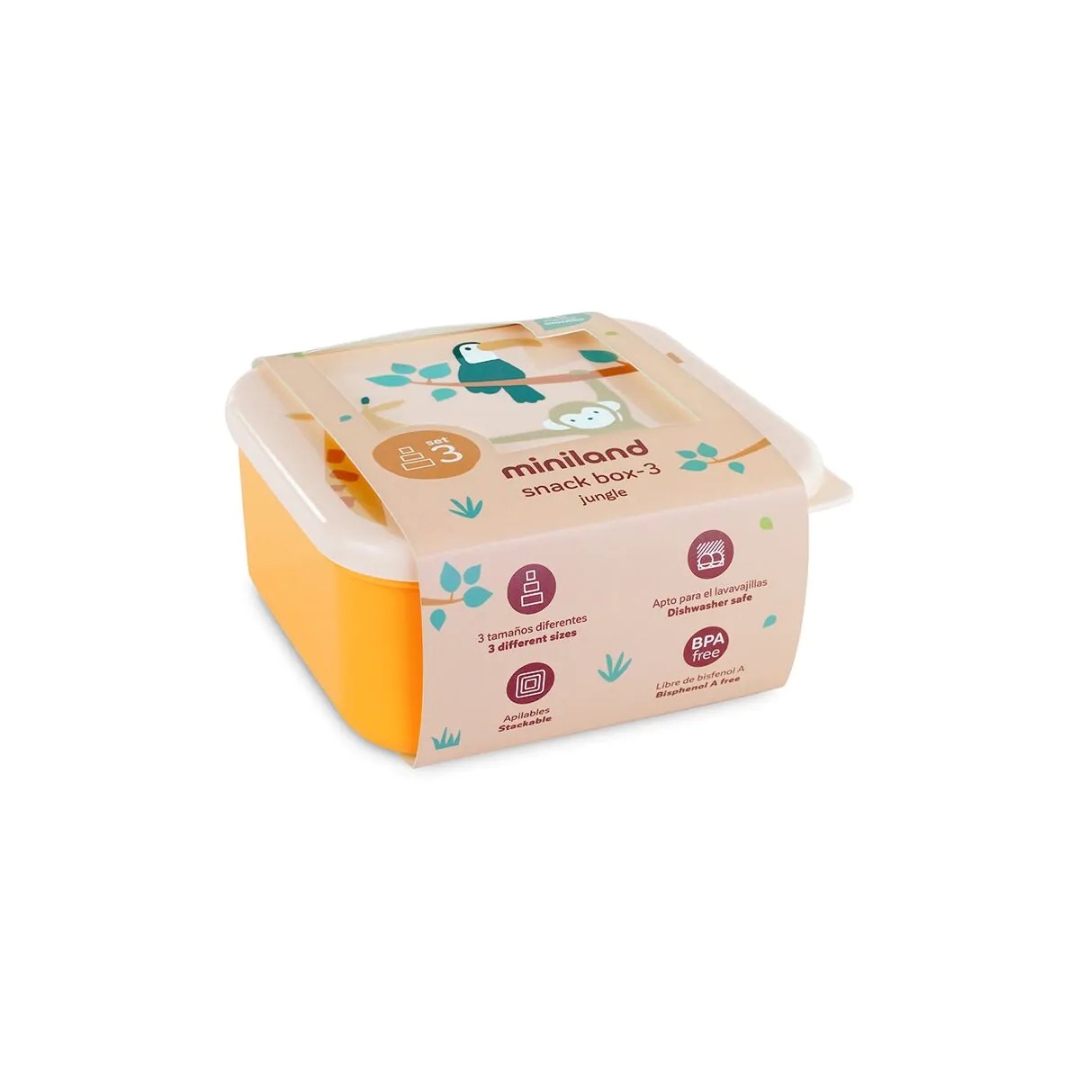 Caixa de lanche Miniland Snack Box-3 amarelo e cor-de-rosa com rótulo