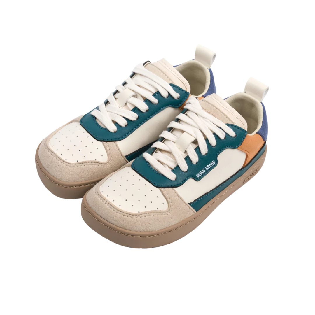 Sapatilhas multicoloridas com sola castanha e detalhe MURIS BRAND na lateral