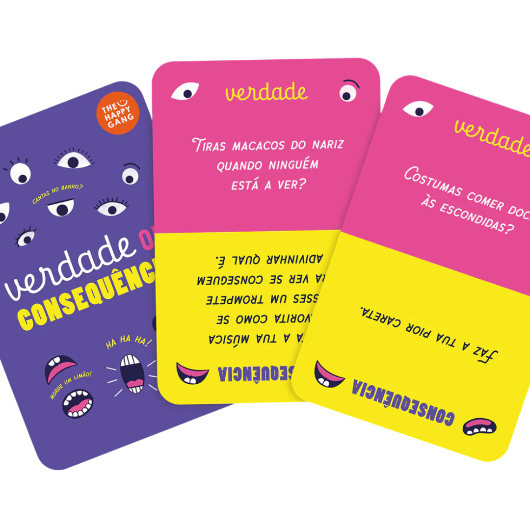 Cartas coloridas de jogo verdade ou consequência