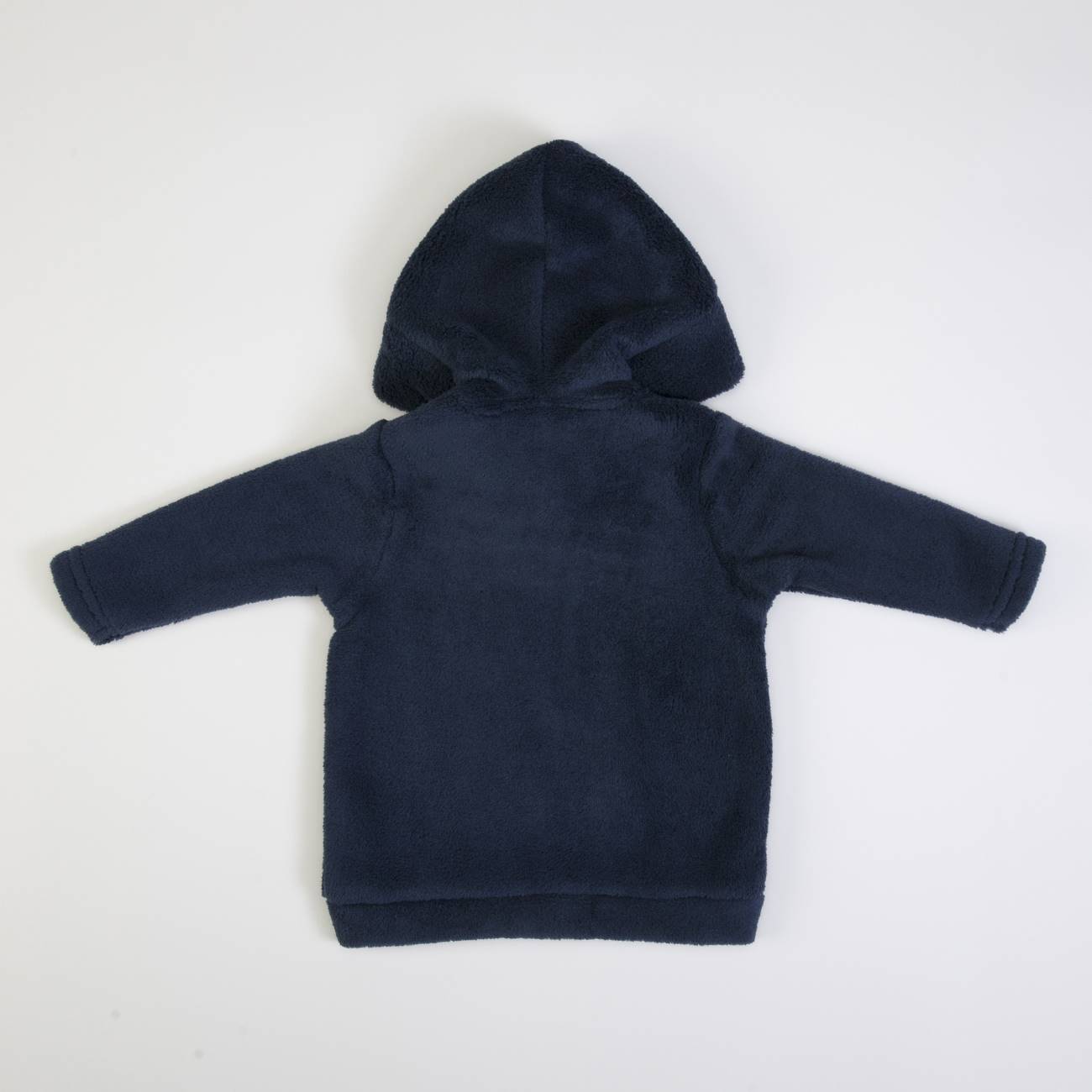 Casaco azul escuro de criança com capuz em tecido felpudo