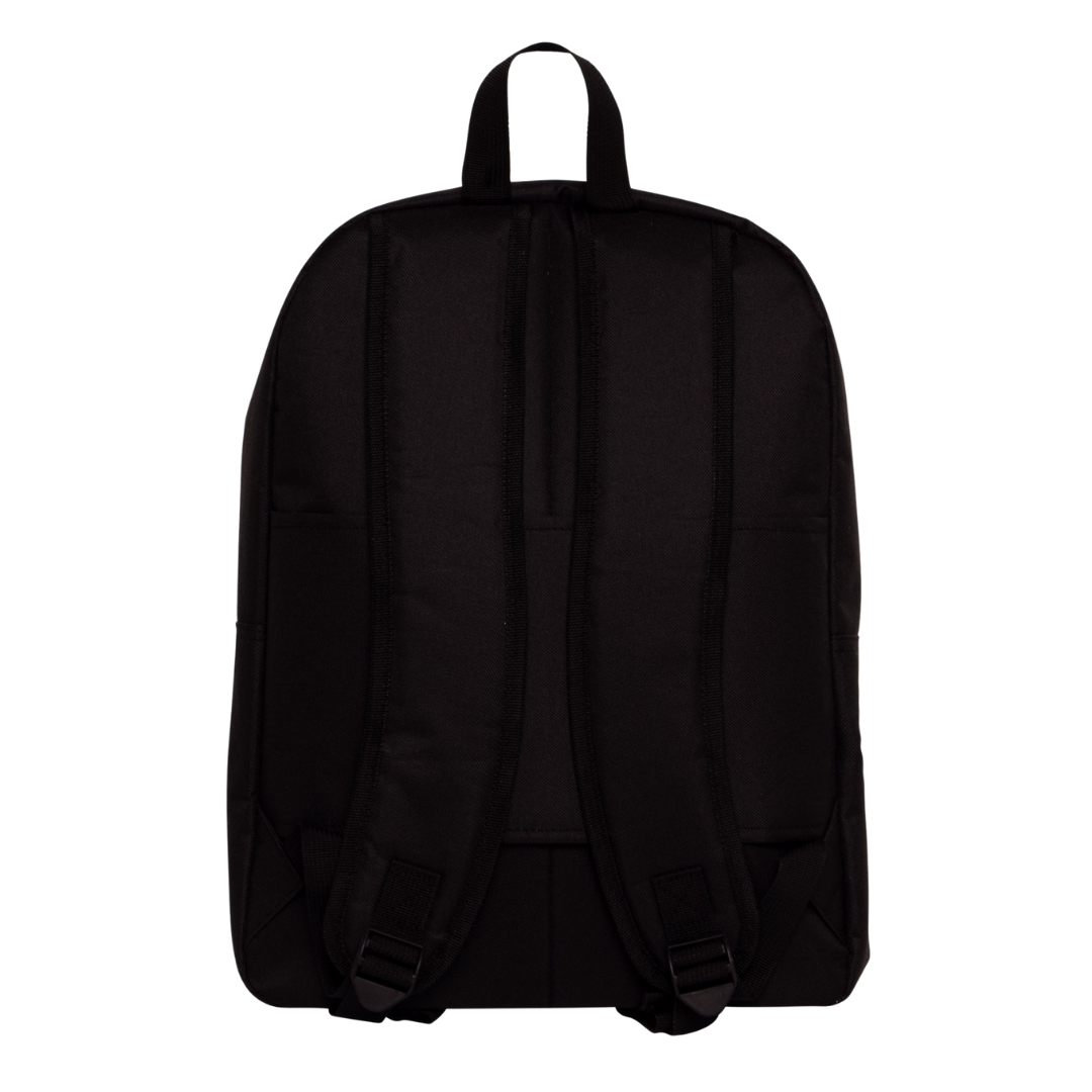 Mochila preta vista de trás com alças acolchoadas