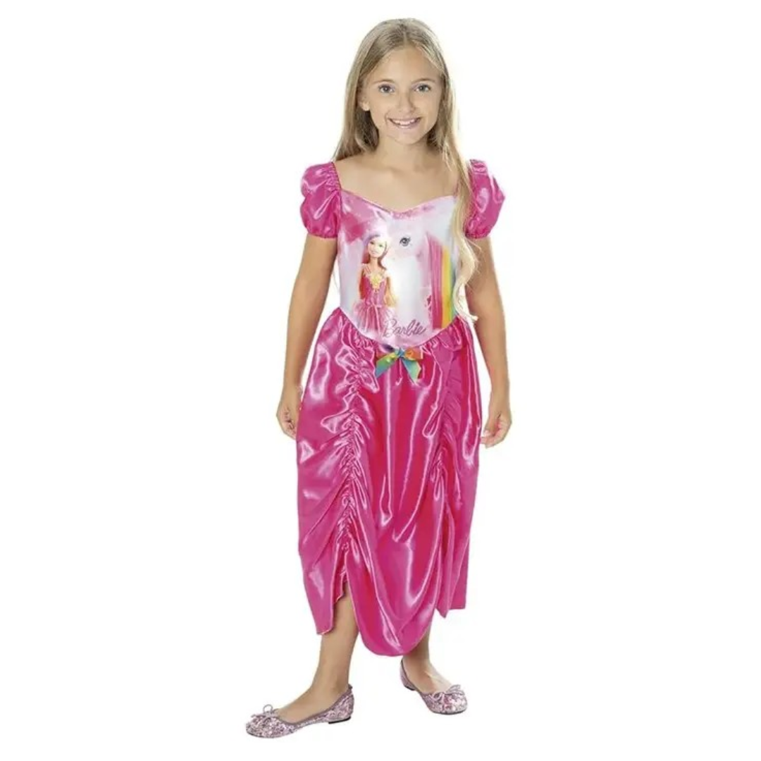 Vestido de princesa infantil rosa com imagem Frozen e saia longa brilhante