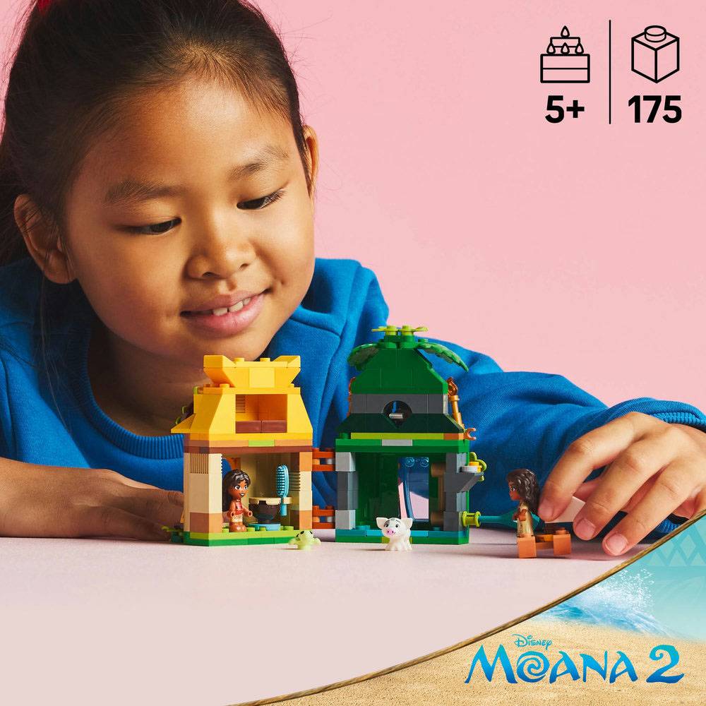 Brinquedo de construção Moana 2 com figuras e casas em blocos coloridos