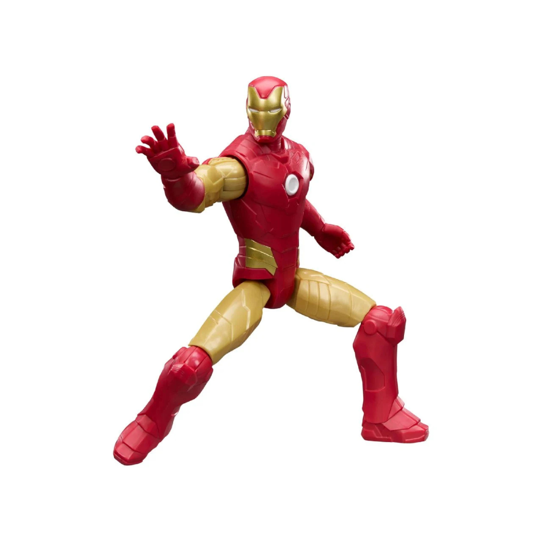 Figura de ação Homem de Ferro vermelho e dourado com armadura em pose de ataque