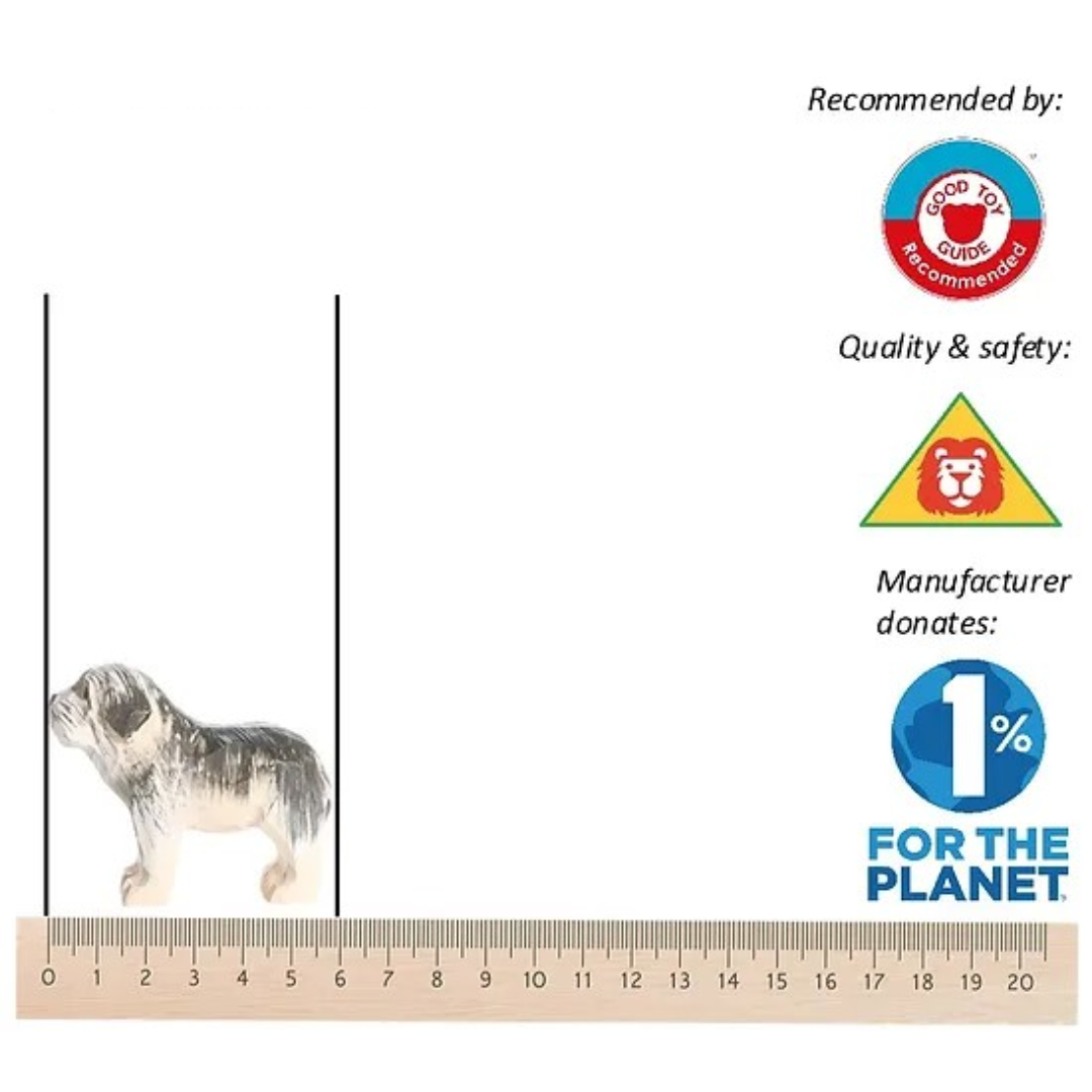 Miniatura de cão Yorkshire pintada ao lado de régua e selos de qualidade