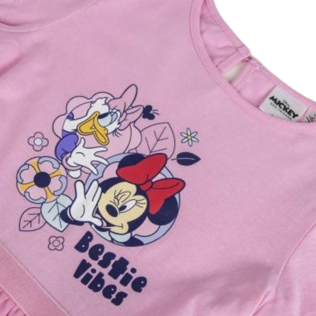 Camisola rosa com estampado Daisy Duck e Minnie Mouse e texto Bestie Vibes