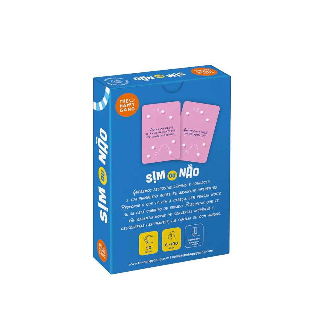 Caixa de jogo de cartas azul com cartas rosa e texto promocional em português.