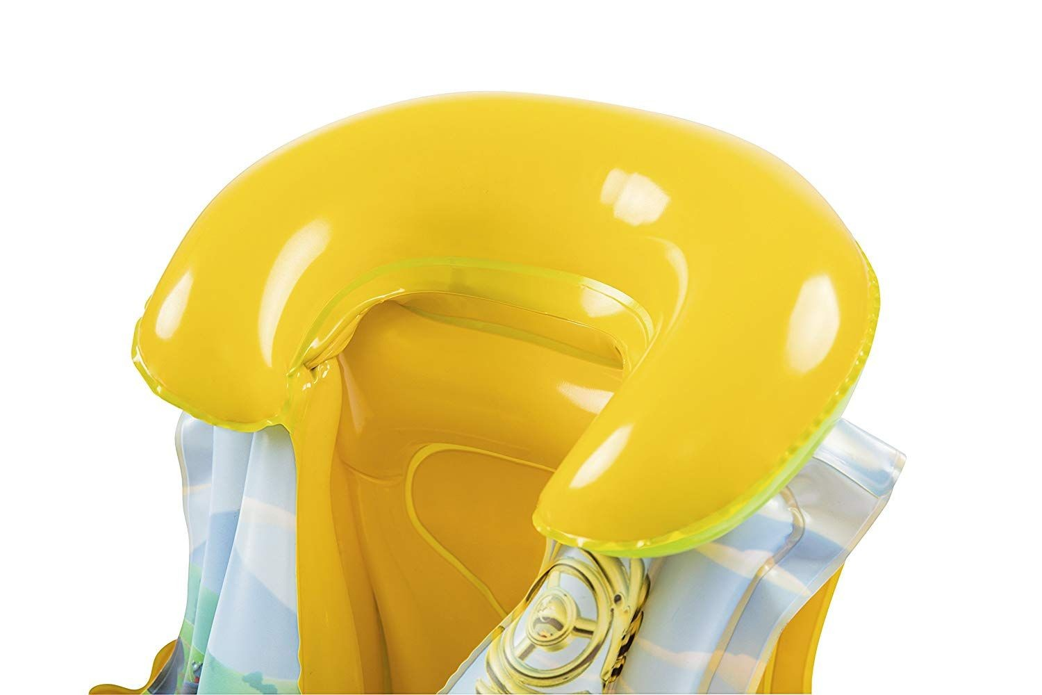 colar insuflável amarelo em cadeira insuflável colorida