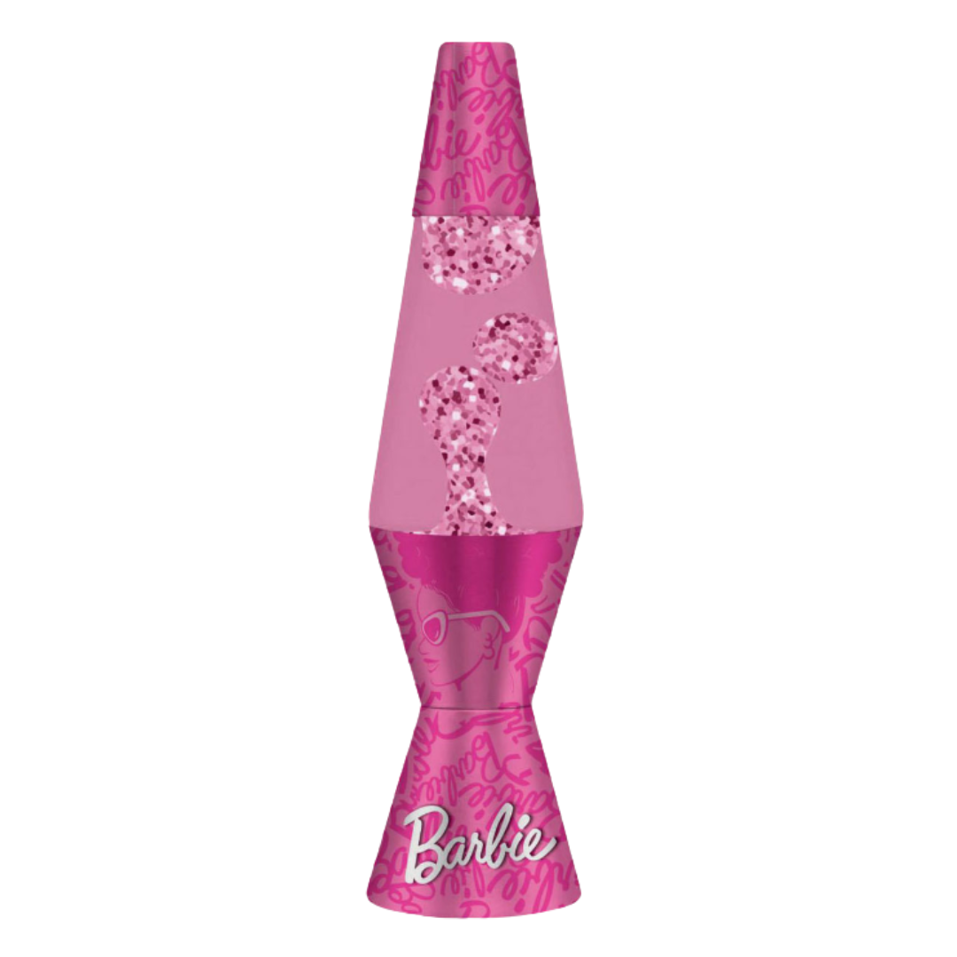 Batom líquido rosa com brilho e embalagem rosa com texto Barbie