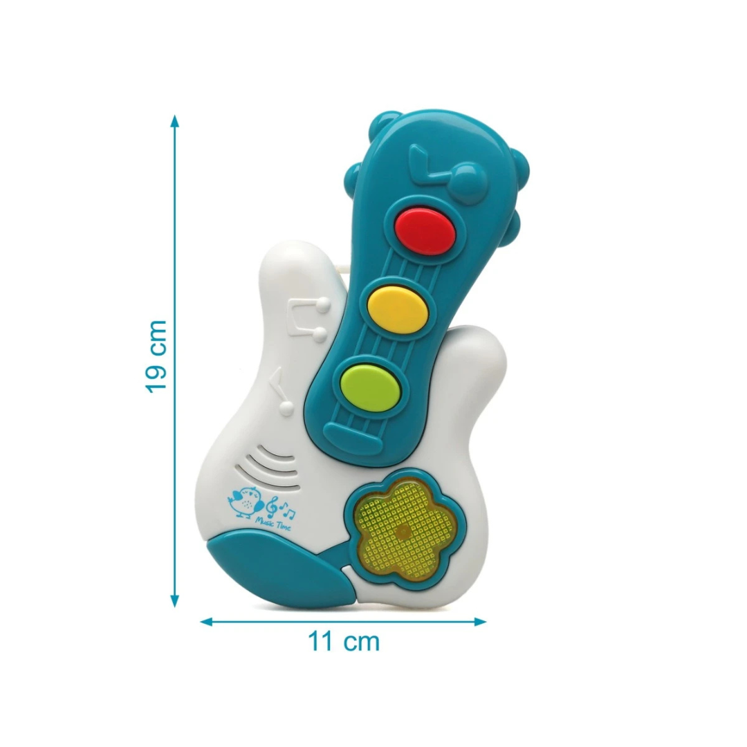 Brinquedo musical infantil em plástico com botões coloridos e texto Music Time.