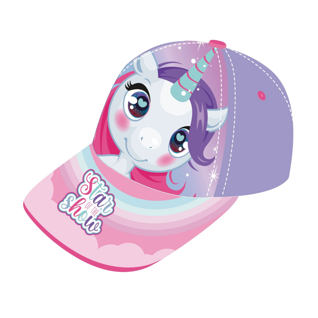 Boné infantil roxo e rosa com estampa de unicórnio e texto Star Show