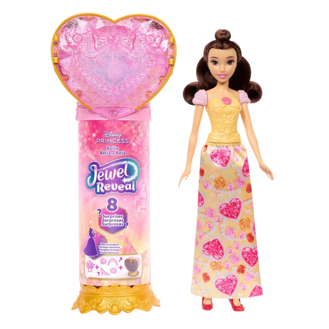 Boneca Disney Princess Belle com embalagem em formato de coração rosa