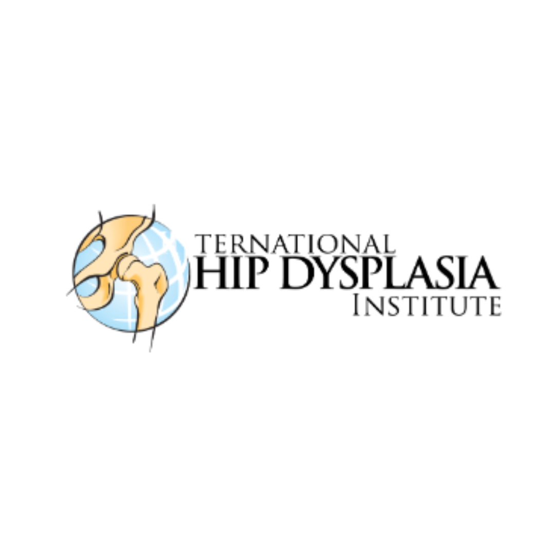 Logótipo do International Hip Dysplasia Institute com ilustração de anca e texto