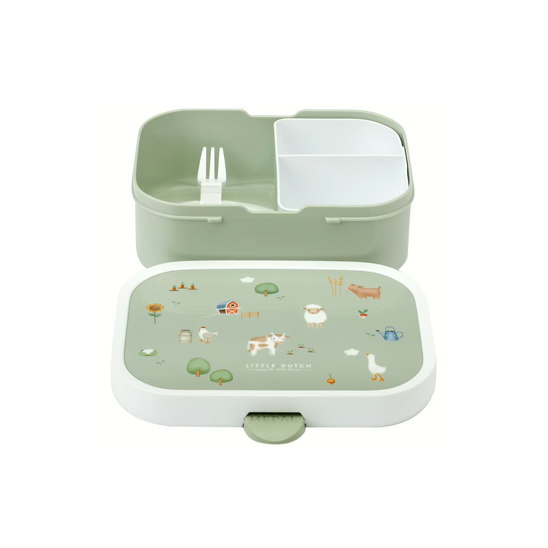 Marmita verde e branca com tampa decorada com animais de quinta